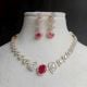 Handmade Brass Metal Jewellery Pink Teardrop Necklace Set